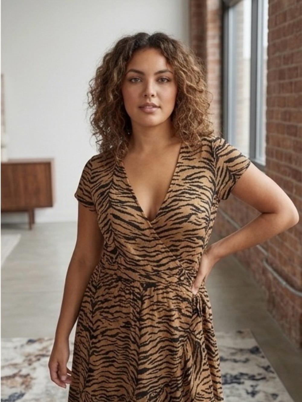 Divided Leopard-Trim Skirt in Brown and Black